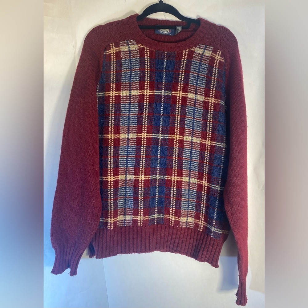 Vintage Knights Bridge Men's Wool Crew Neck Sweater Scotland Burgundy Size‎ XL